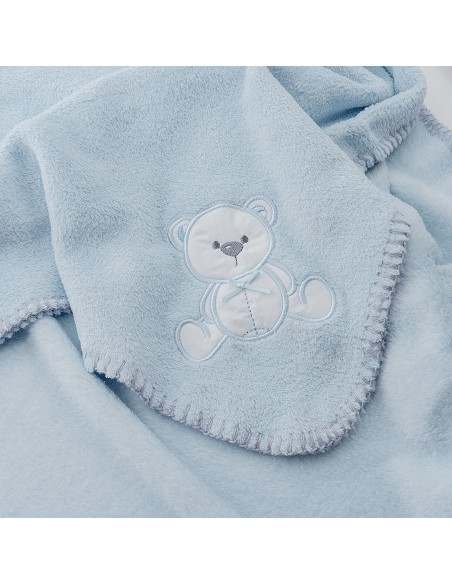 Manta Bordada Oso Lazo Azul