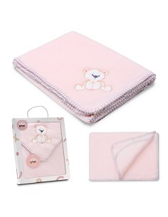 Manta Bordada Oso Lazo Rosa