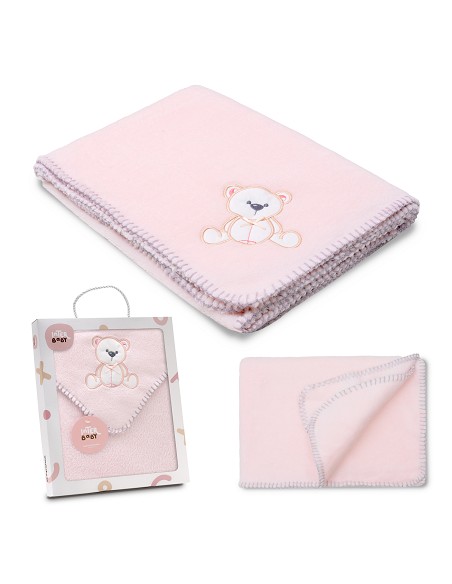 Manta Bordada Oso Lazo Rosa