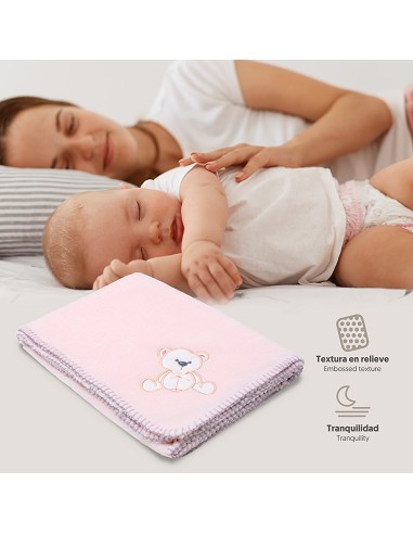 Manta Bordada Oso Lazo Rosa