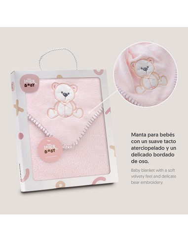Manta Bordada Oso Lazo Rosa