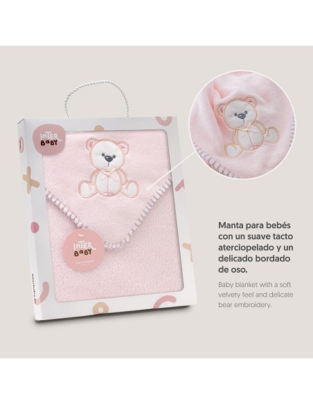 Manta Bordada Oso Lazo Rosa