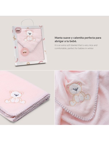 Manta Bordada Oso Lazo Rosa