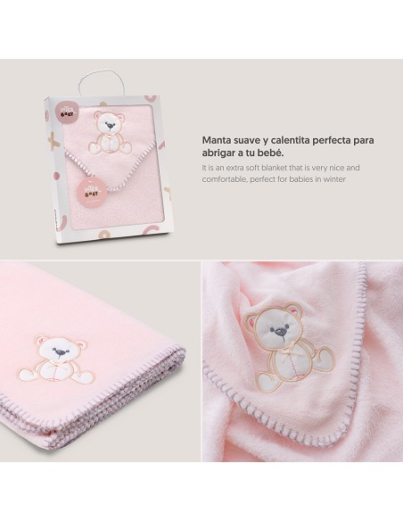 Manta Bordada Oso Lazo Rosa