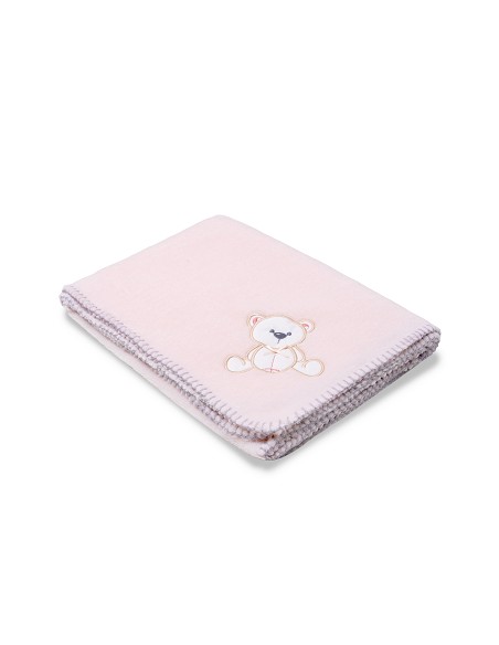 Manta Bordada Oso Lazo Rosa