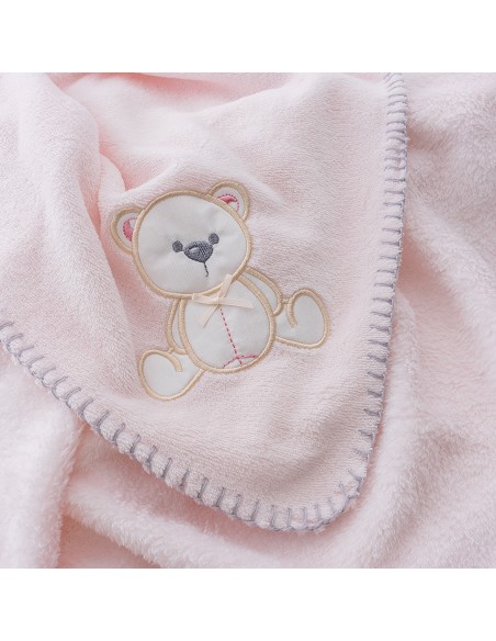 Manta Bordada Oso Lazo Rosa