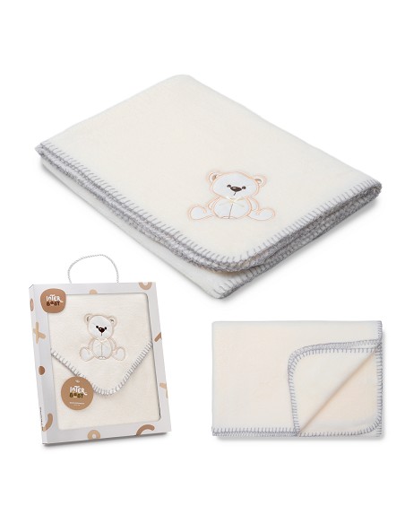 Manta Bordada Oso Lazo Beig