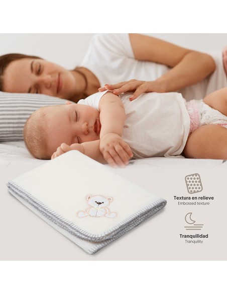 Manta Bordada Oso Lazo Beig