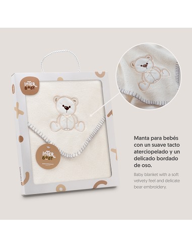 Manta Bordada Oso Lazo Beig