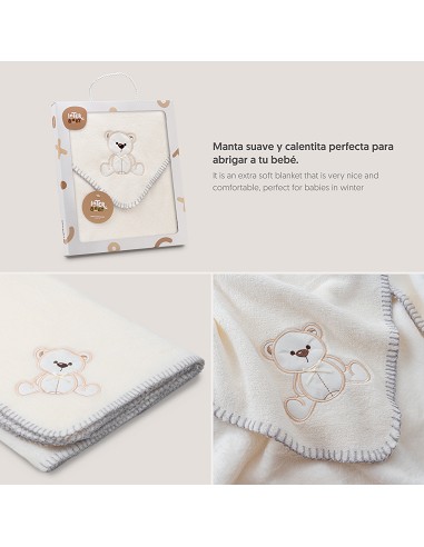 Manta Bordada Oso Lazo Beig