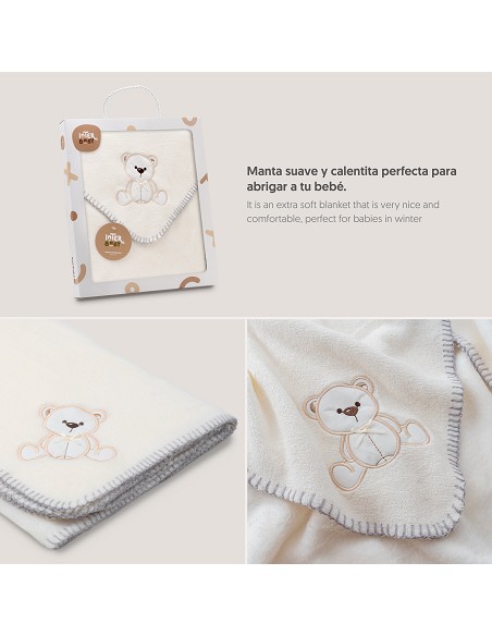 Manta Bordada Oso Lazo Beig