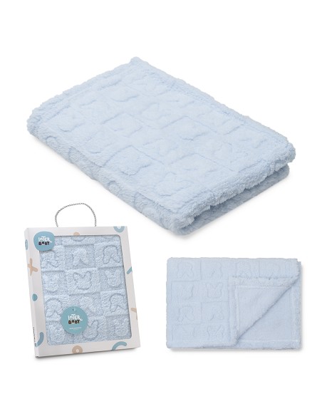 Manta Sherpa Grabada Conejitos Azul