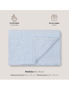 Manta Sherpa Grabada Conejitos Azul 2