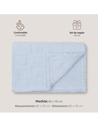 Manta Sherpa Grabada Conejitos Azul