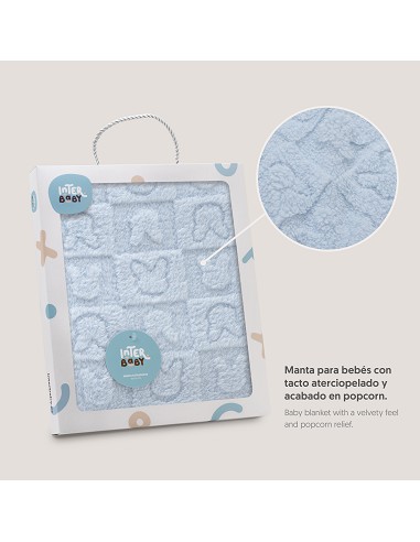 Manta Sherpa Grabada Conejitos Azul
