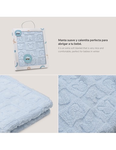 Manta Sherpa Grabada Conejitos Azul