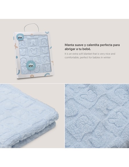Manta Sherpa Grabada Conejitos Azul