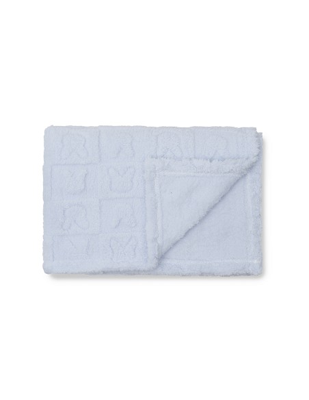 Manta Sherpa Grabada Conejitos Azul