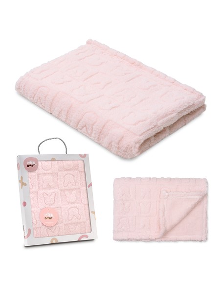 Manta Sherpa Grabada Conejitos Rosa