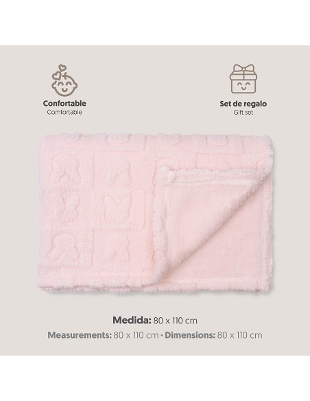Manta Sherpa Grabada Conejitos Rosa