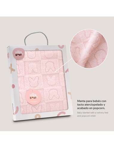Manta Sherpa Grabada Conejitos Rosa
