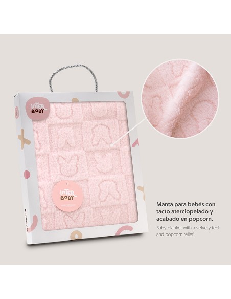 Manta Sherpa Grabada Conejitos Rosa