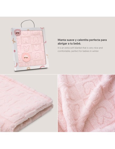 Manta Sherpa Grabada Conejitos Rosa