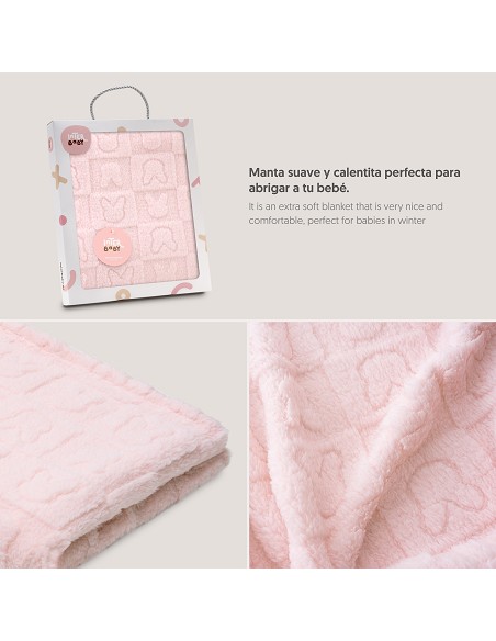 Manta Sherpa Grabada Conejitos Rosa