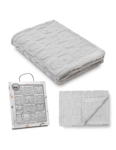 Manta Sherpa Grabada Conejitos Gris