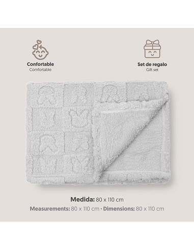 Manta Sherpa Grabada Conejitos Gris