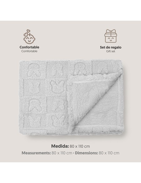 Manta Sherpa Grabada Conejitos Gris