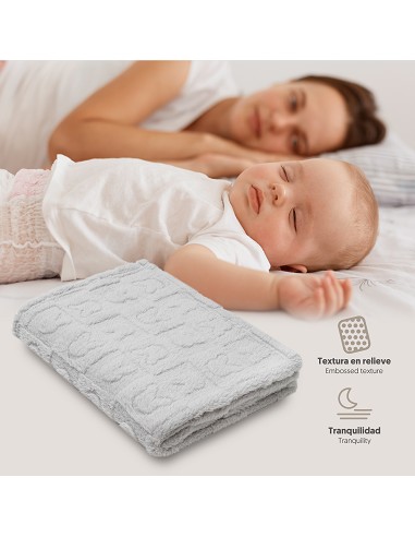 Manta Sherpa Grabada Conejitos Gris