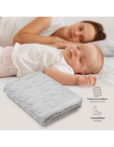 Manta Sherpa Grabada Conejitos Gris