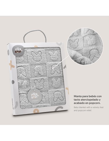 Manta Sherpa Grabada Conejitos Gris