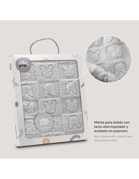 Manta Sherpa Grabada Conejitos Gris