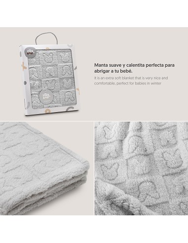 Manta Sherpa Grabada Conejitos Gris