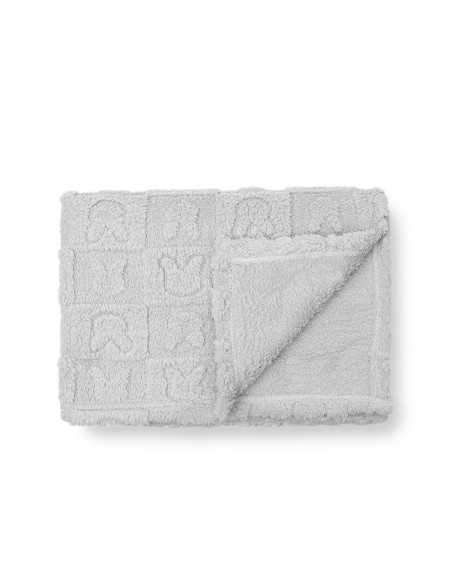 Manta Sherpa Grabada Conejitos Gris