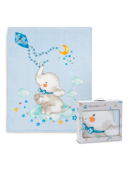 Manta Cuna Sedalina Elefante Cometa Azul