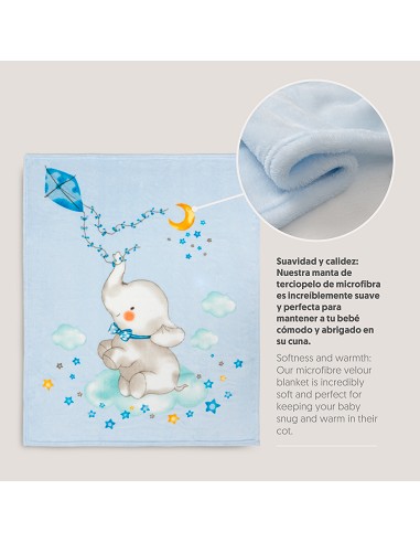 Manta Cuna Sedalina Elefante Cometa Azul