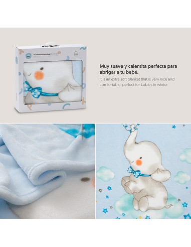 Manta Cuna Sedalina Elefante Cometa Azul