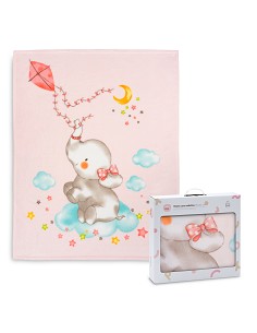 Manta Cuna Sedalina Elefante Cometa Rosa