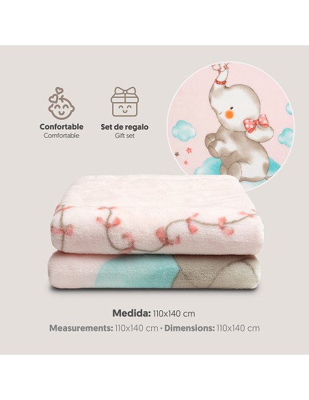 Manta Cuna Sedalina Elefante Cometa Rosa