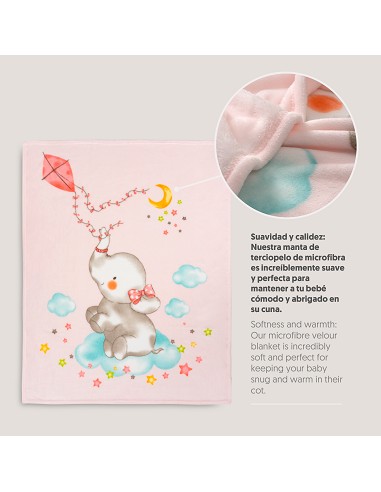Manta Cuna Sedalina Elefante Cometa Rosa