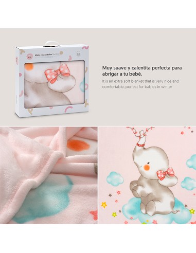 Manta Cuna Sedalina Elefante Cometa Rosa