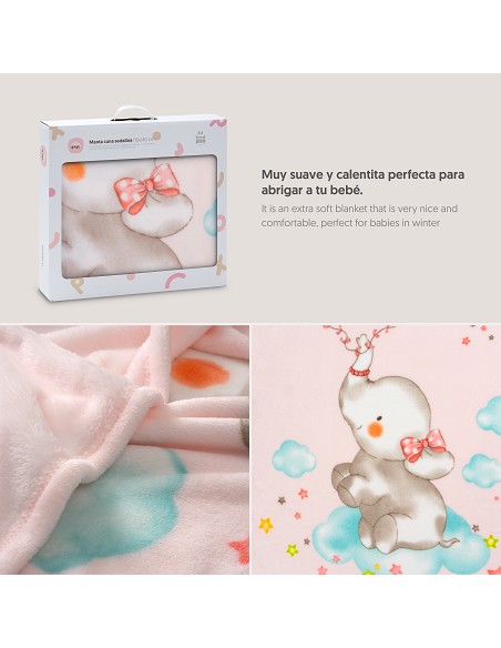 Manta Cuna Sedalina Elefante Cometa Rosa