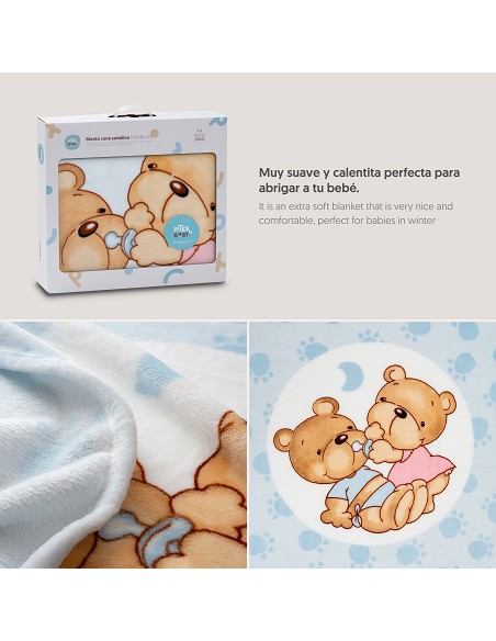 Manta Cuna Sedalina Parejita Osos Azul