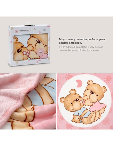 Manta Cuna Sedalina Parejita Osos Rosa