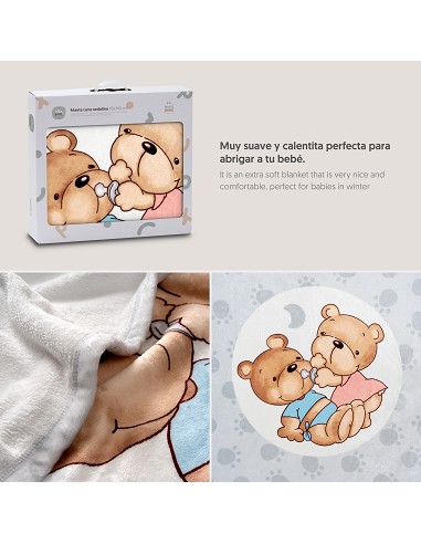 Manta Cuna Sedalina Parejita Osos Gris