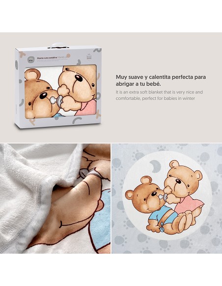 Manta Cuna Sedalina Parejita Osos Gris