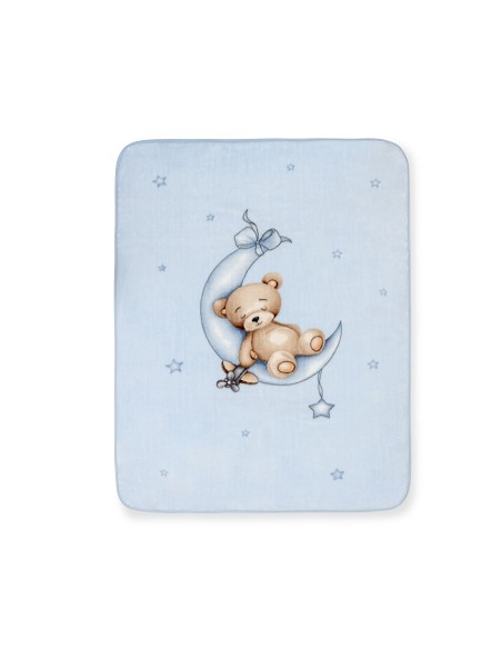 Manta Rachel Estampada Oso Luna Estrellas Azul